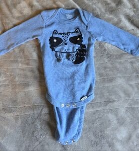 3/$10 Gerber Light Blue Bodysuit with Raccoon Design